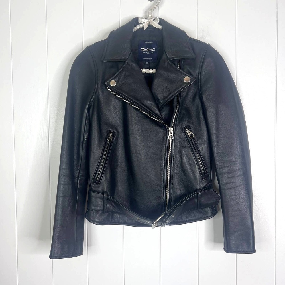 Madewell Ultimate Leather Motorcycle Jacket in True‎ Black SZ XXS